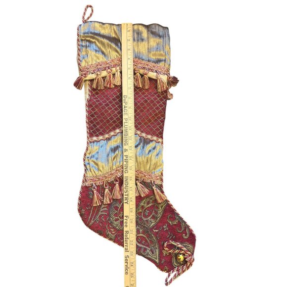 Victorian Set Of 4 Vintage Gold & Red Christmas Stockings Tassel & Cord Detail - Picture 6 of 15